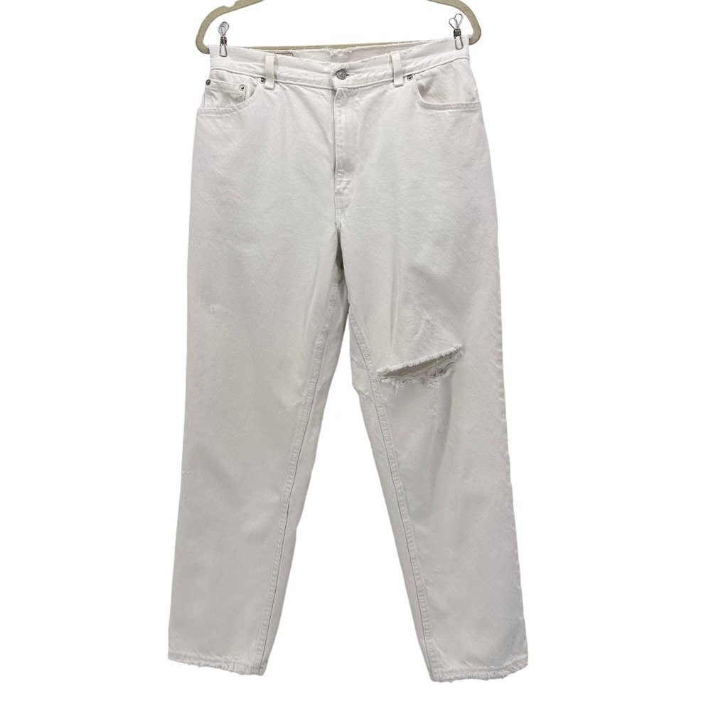 Vintage Levi's 550 Relaxed Fit Tapered Leg Distressed White Denim Jeans 14